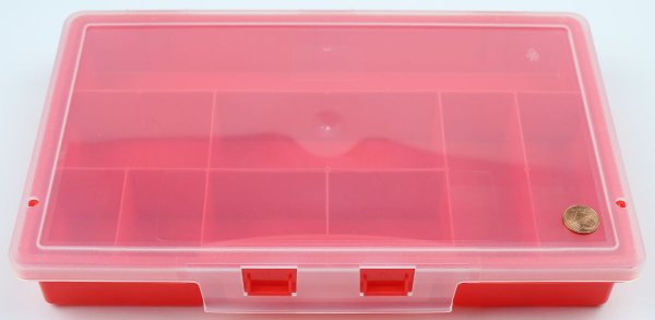 Sortierkasten unI 2 rot mit 9 festen Facheinteilungen 275x180x41mm